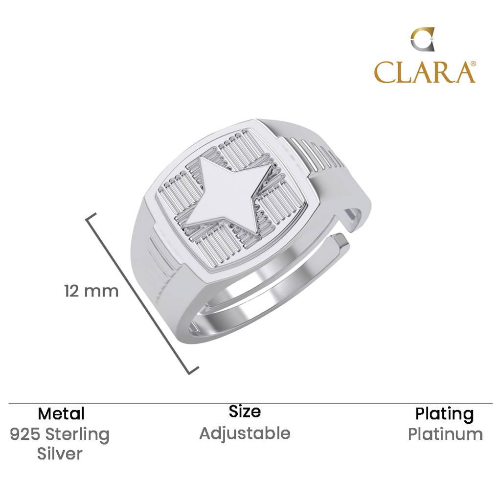 Clara 925 Silver Size Adjustable Platinum Plated Star Men Ring For Men & Boys : CSMR32
