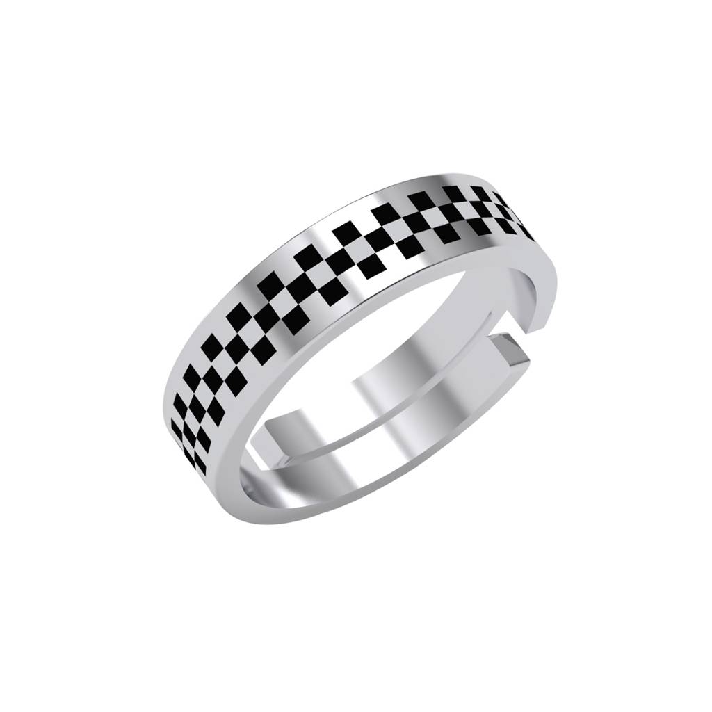 Clara 925 Silver Size Adjustable Oxidised Chess Men Ring For Men & Boys : CSMR33