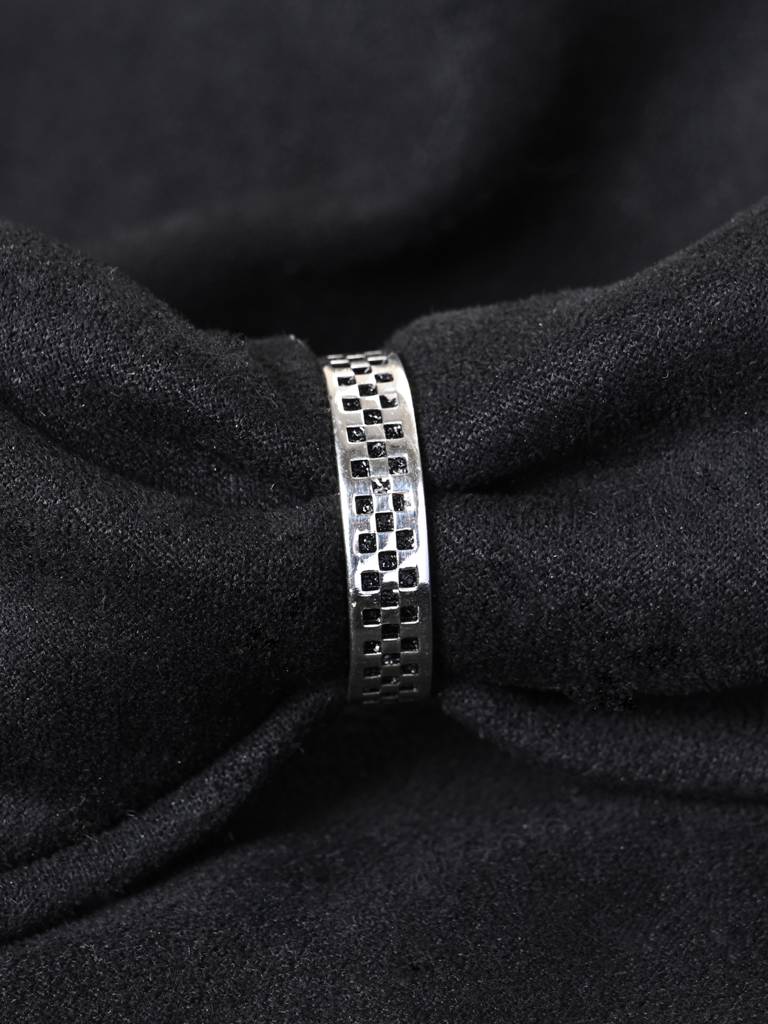Clara 925 Silver Size Adjustable Oxidised Chess Men Ring For Men & Boys : CSMR33