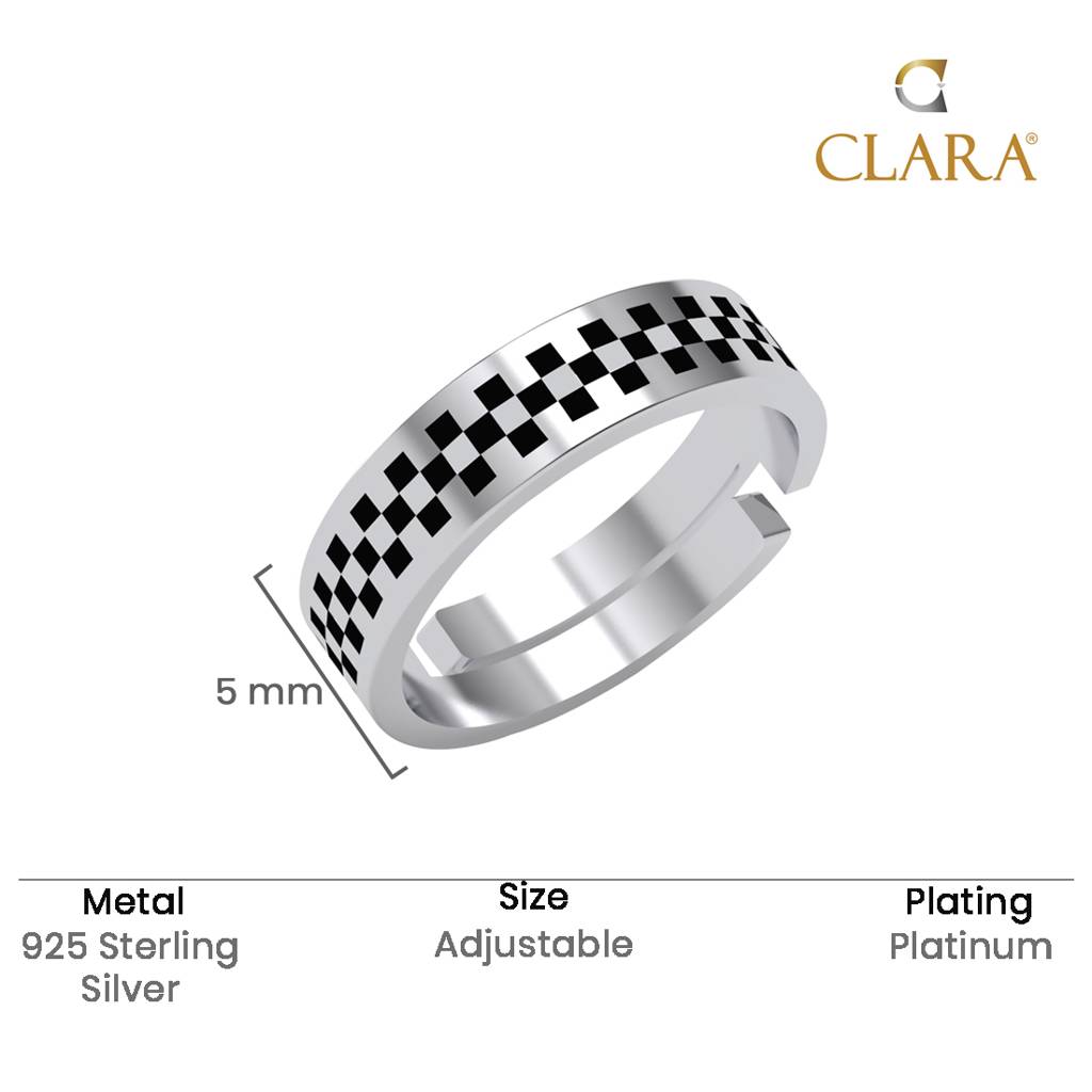 Clara 925 Silver Size Adjustable Oxidised Chess Men Ring For Men & Boys : CSMR33