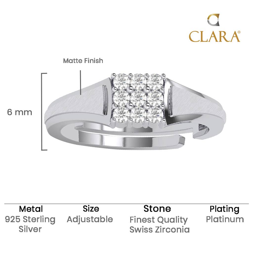 Clara 925 Silver Size Adjustable Platinum Plated Swiss Zirconia Carlo Men Ring For Men & Boys : CSMR35