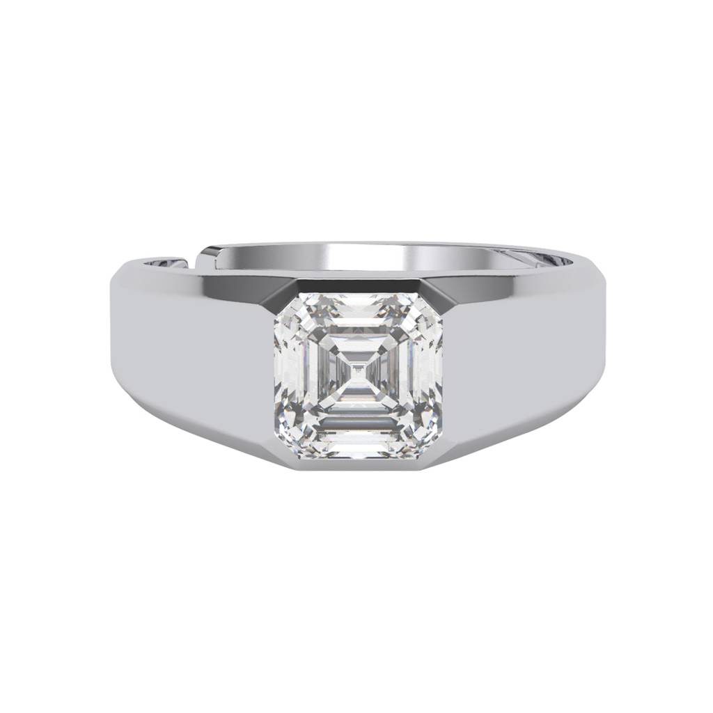 Clara 925 Silver Size Adjustable Platinum Plated Swiss Zirconia Noel Asscher Solitaire Men Ring For Men & Boys : CSMR36