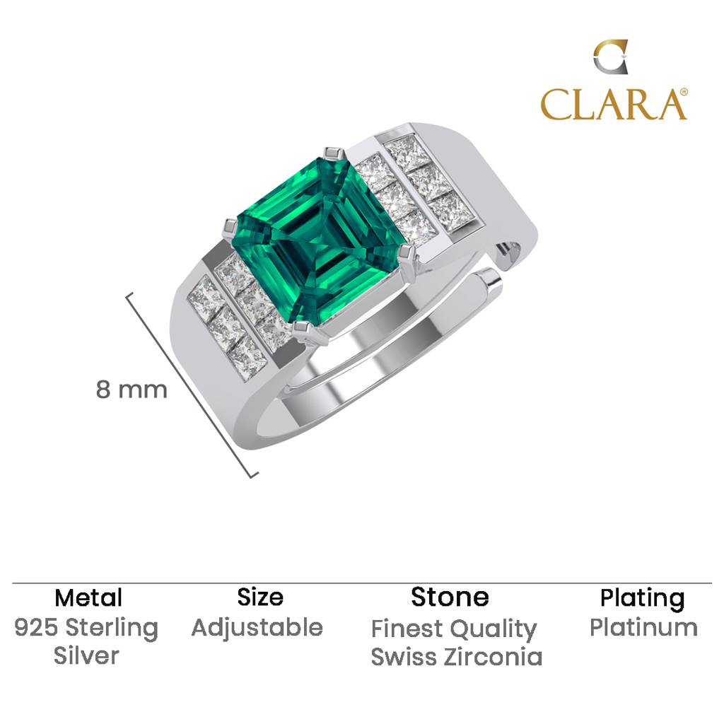 Clara 925 Silver Size Adjustable Platinum Plated Swiss Zirconia Prince Men Ring For Men & Boys : CSMR39