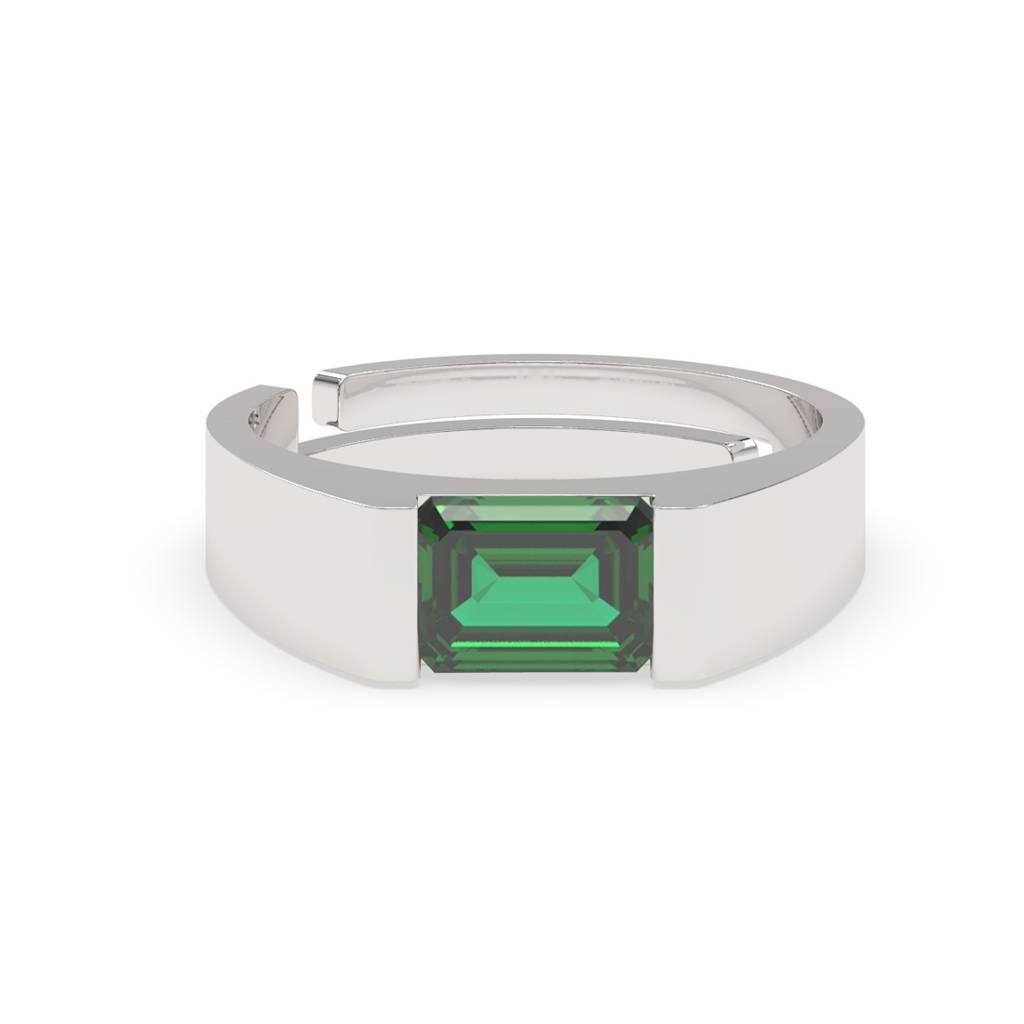 Clara 925 Sterling Silver Adjustable Rhodium Plated Swiss Zirconia Emerald Band Ring For Men & Boys : CSMR3