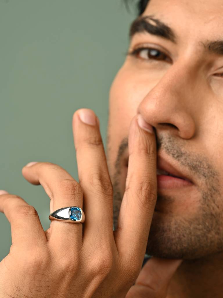 Clara 925 Silver Size Adjustable Platinum Plated Swiss Zirconia Tygo Men Ring For Men & Boys : CSMR40