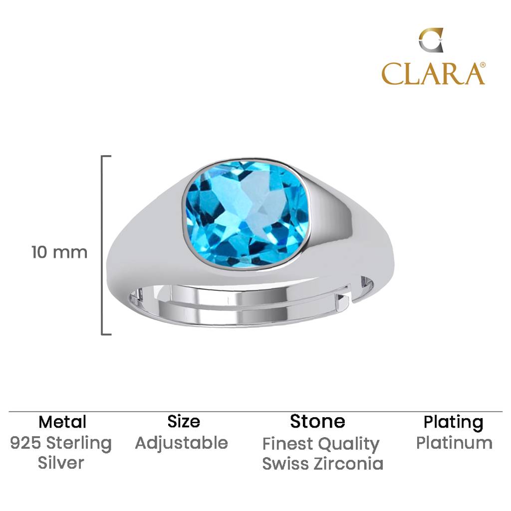 Clara 925 Silver Size Adjustable Platinum Plated Swiss Zirconia Tygo Men Ring For Men & Boys : CSMR40