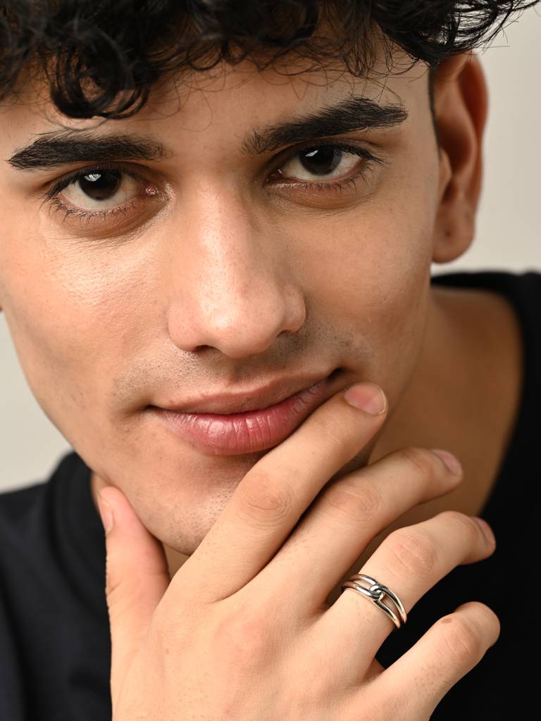 Clara 925 Silver Size Adjustable Platinum Plated Promise Knot Men Ring For Men & Boys : CSMR41