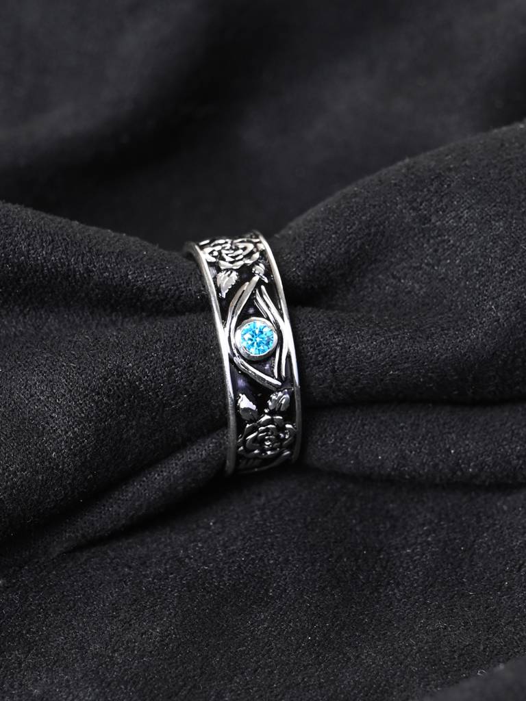 Clara 925 Silver Size Adjustable Swiss Zirconia Oxidised Evil Eye Men Ring For Men & Boys : CSMR47