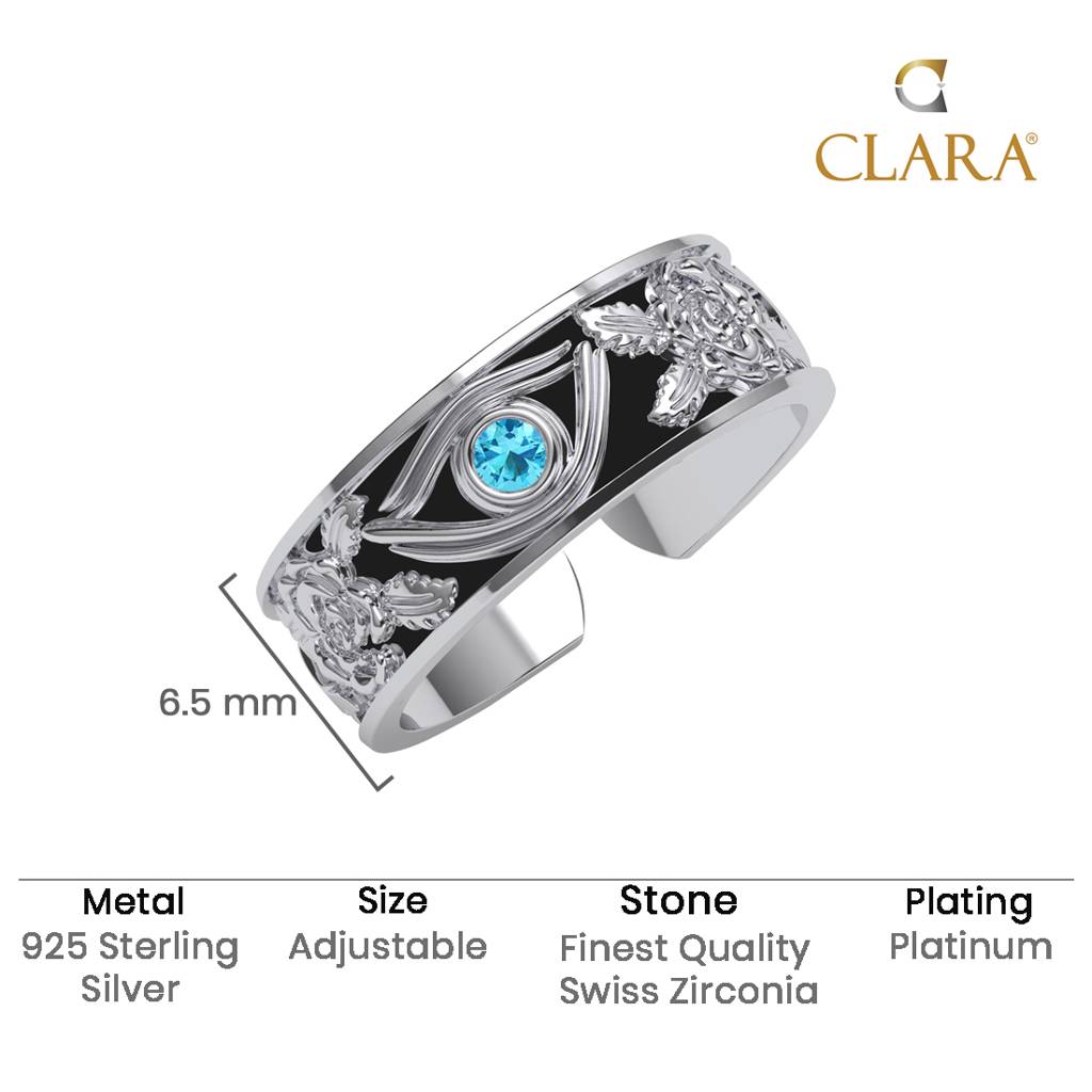 Clara 925 Silver Size Adjustable Swiss Zirconia Oxidised Evil Eye Men Ring For Men & Boys : CSMR47