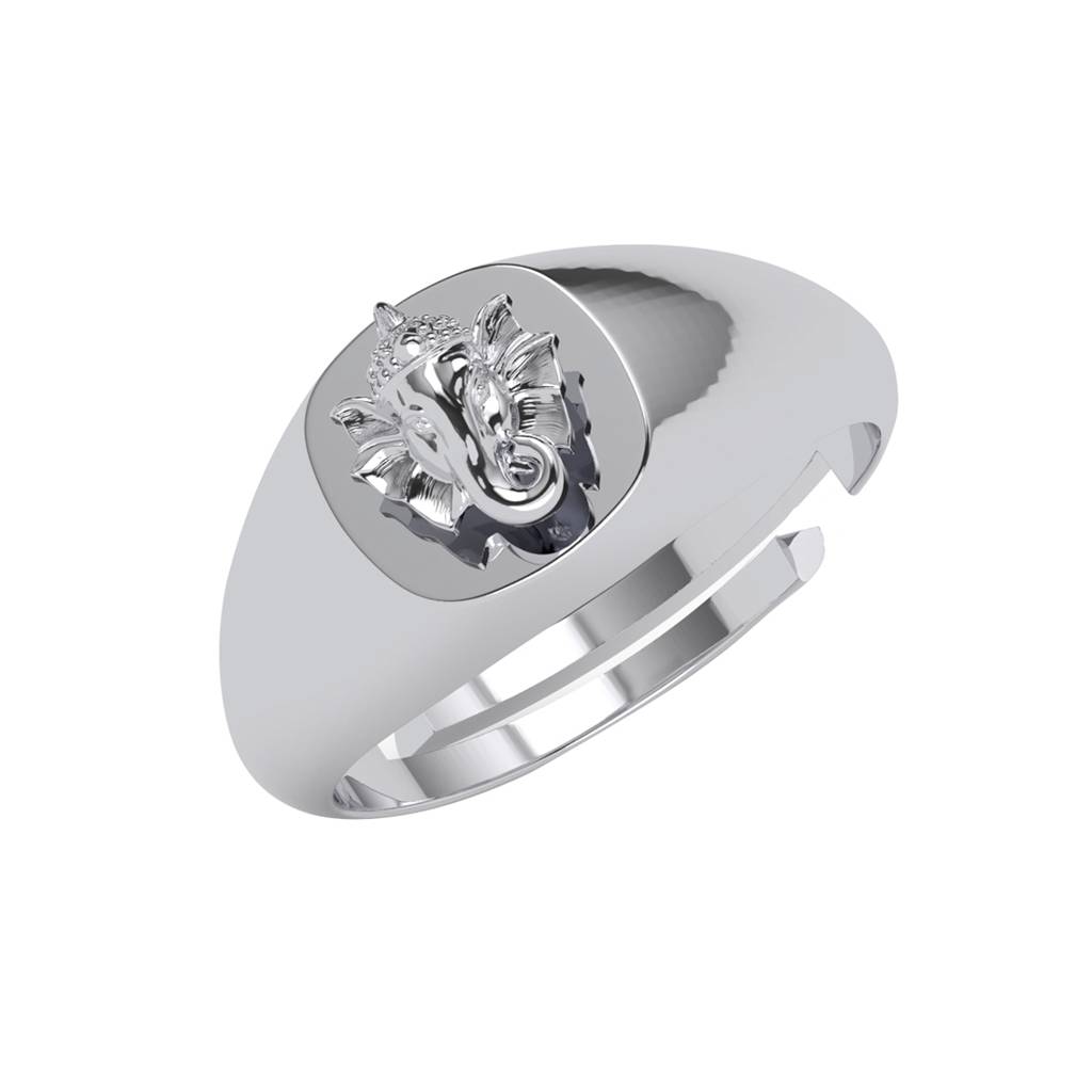 Clara 925 Silver Size Adjustable Platinum Plated Religious Ganesha Men Ring For Men & Boys : CSMR49