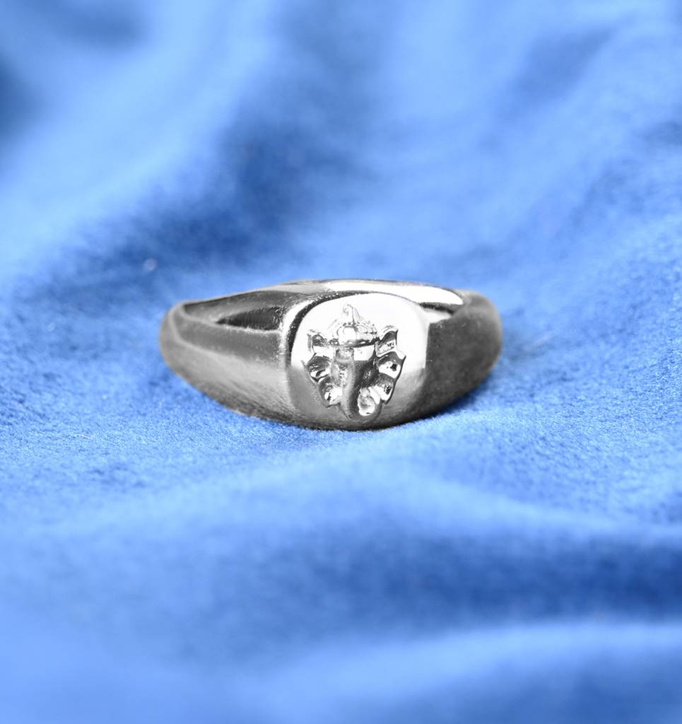 Clara 925 Silver Size Adjustable Platinum Plated Religious Ganesha Men Ring For Men & Boys : CSMR49