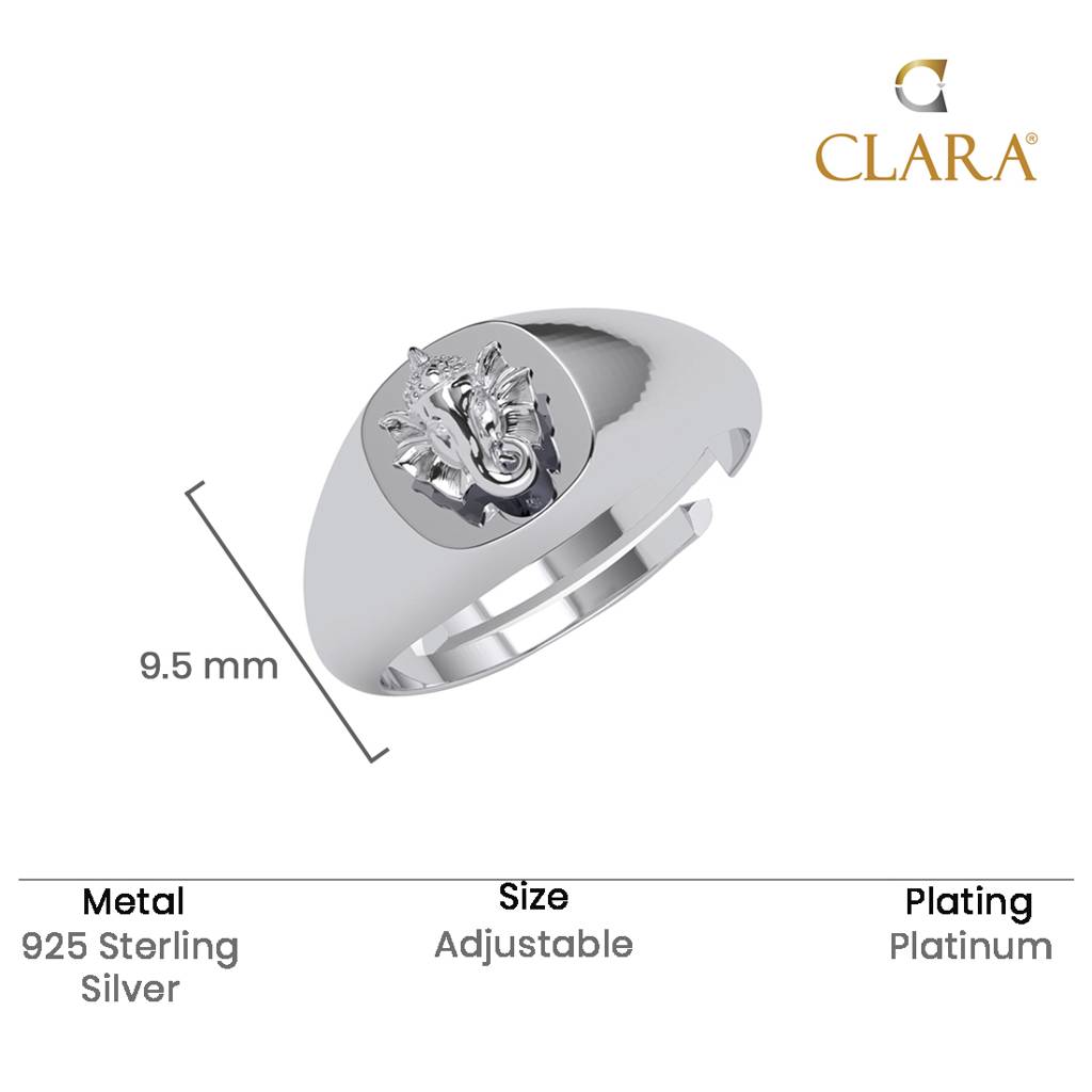Clara 925 Silver Size Adjustable Platinum Plated Religious Ganesha Men Ring For Men & Boys : CSMR49