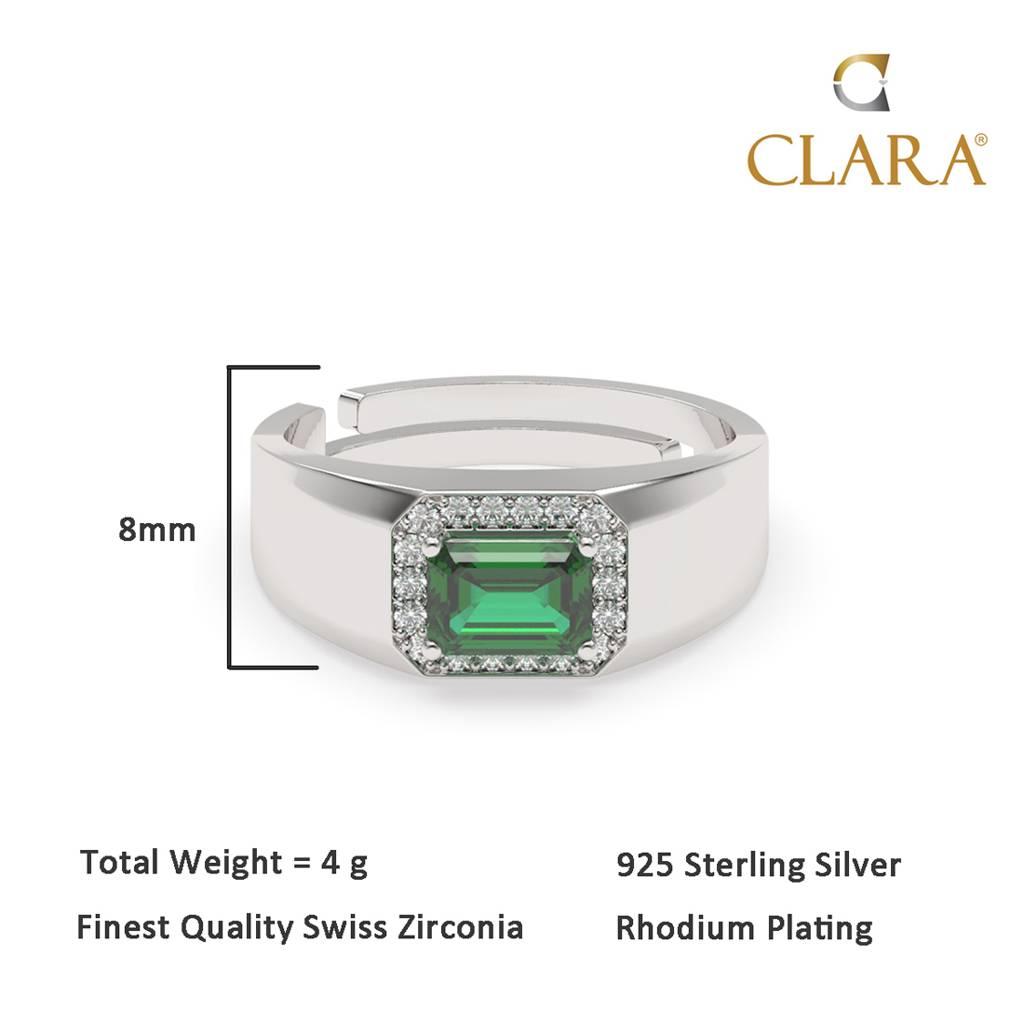 Clara 925 Sterling Silver Adjustable Rhodium Plated Swiss Zirconia Thor Band Ring For Men & Boys : CSMR4