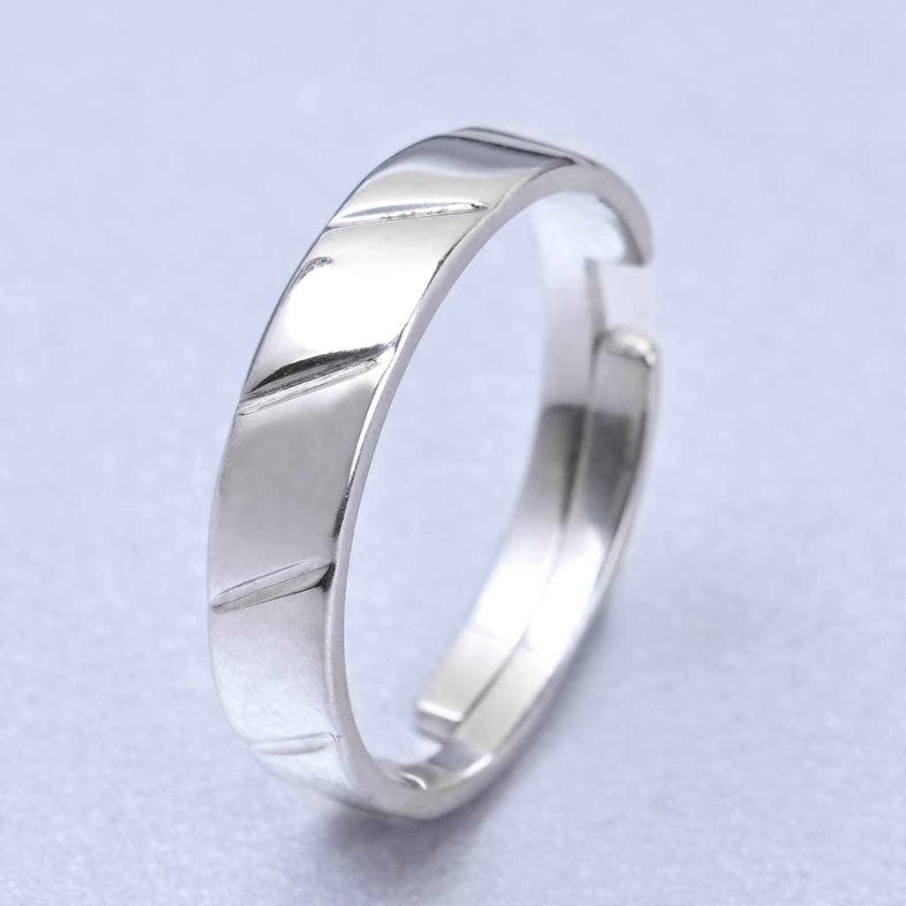 Clara 925 Sterling Silver Adjustable Rhodium Plated Twist Band Ring For Men & Boys : CSMR6