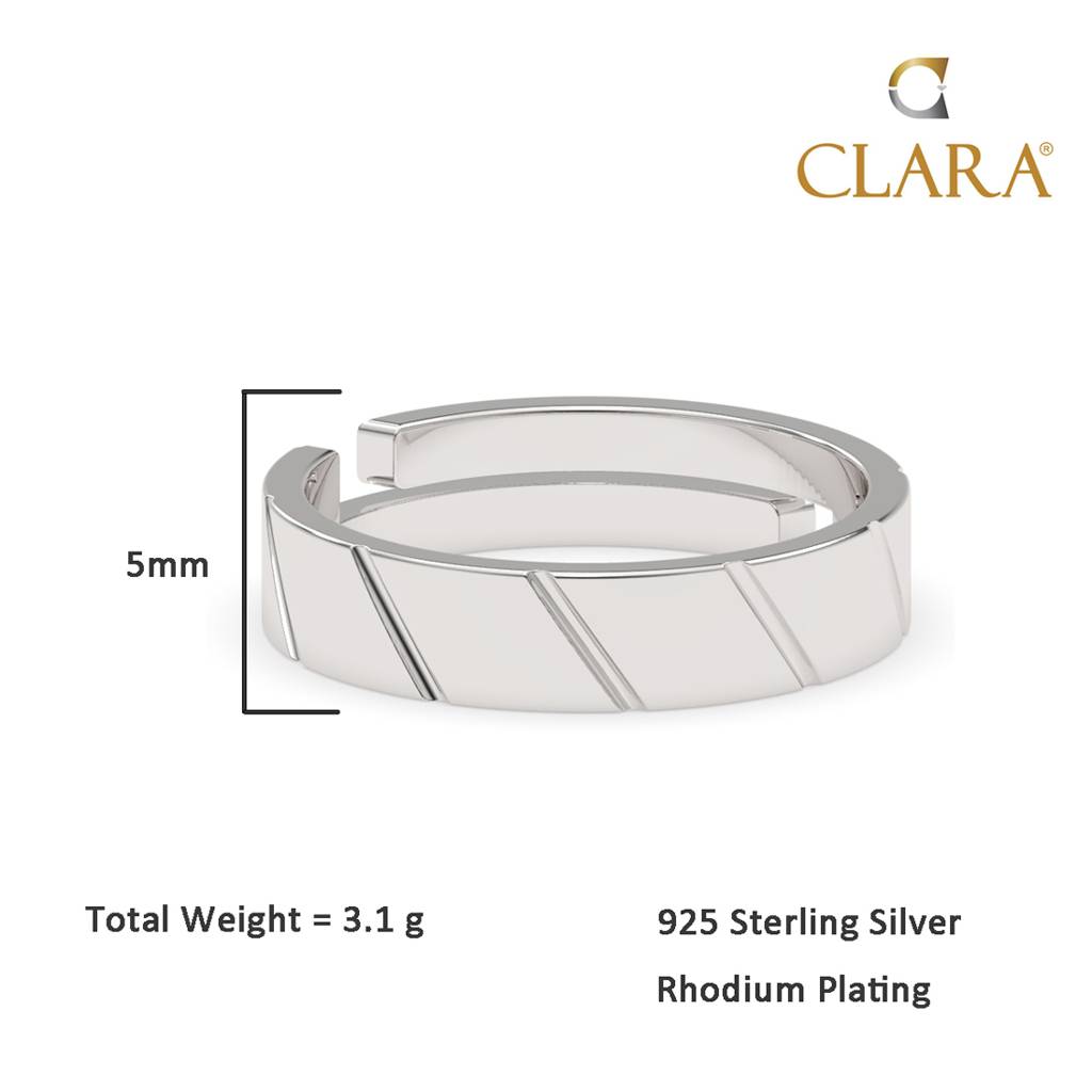Clara 925 Sterling Silver Adjustable Rhodium Plated Twist Band Ring For Men & Boys : CSMR6
