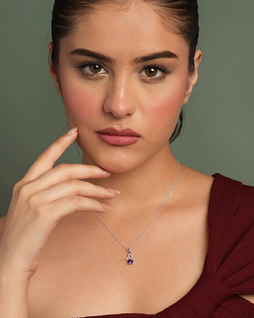 925 Silver Platinum Plated Minimal Venti Purple Heart Pendant Necklace With Chain For Women & Girls : CSP213_LCH