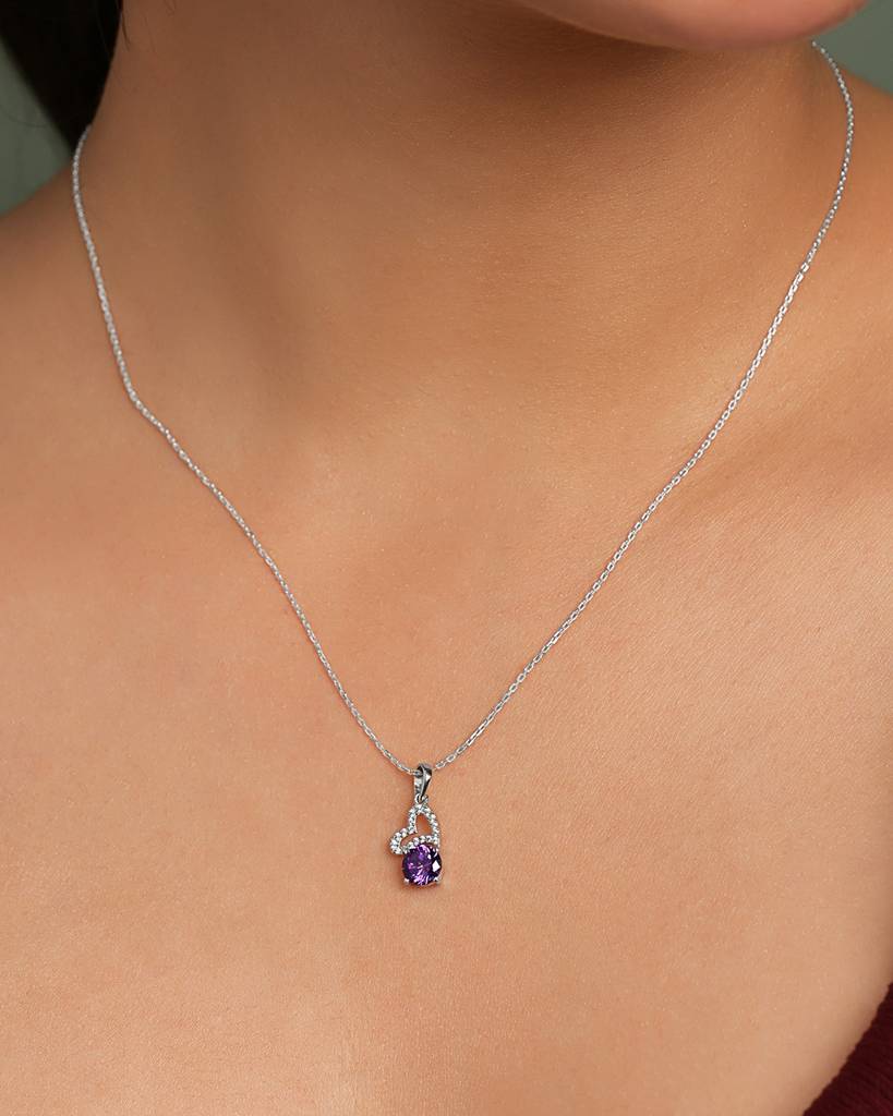 925 Silver Platinum Plated Minimal Venti Purple Heart Pendant Necklace With Chain For Women & Girls : CSP213_LCH
