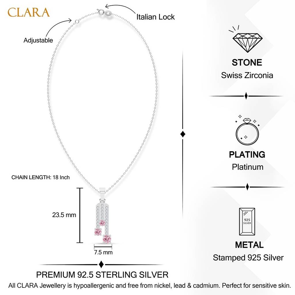 925 Silver Platinum Plated Minimal Giada Pendant Necklace With Chain For Women & Girls : CSP218_LCH