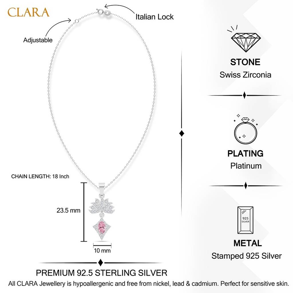 925 Silver Platinum Plated Minimal Alessia Pendant Necklace With Chain For Women & Girls : CSP225_LCH