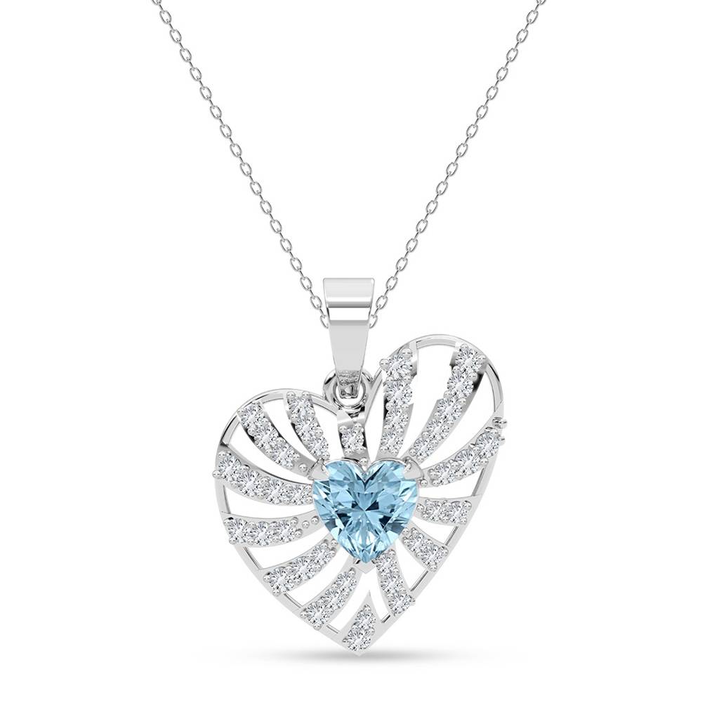 925 Silver Platinum Plated Minimal Amata Sky Blue Heart Pendant Necklace With Chain For Women & Girls : CSP233_LCH