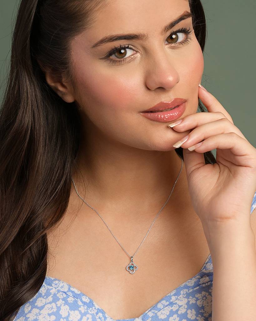 925 Silver Platinum Plated Minimal Genna Sky Blue Pendant Necklace With Chain For Women & Girls : CSP235_LCH