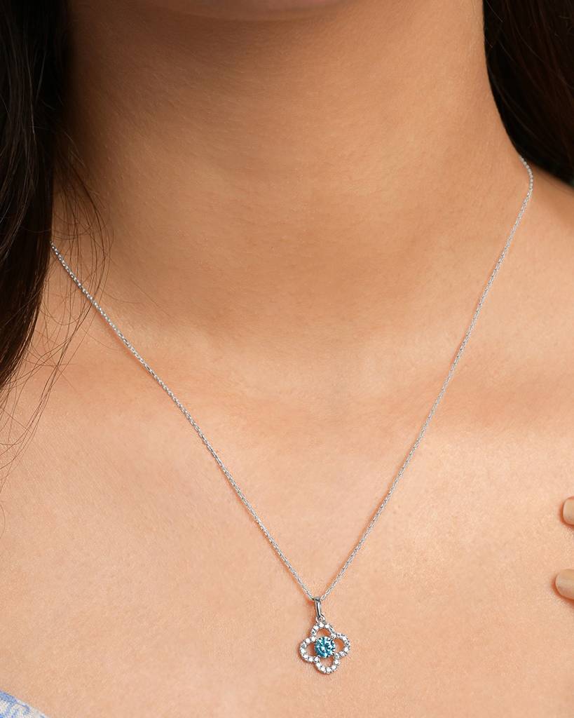 925 Silver Platinum Plated Minimal Genna Sky Blue Pendant Necklace With Chain For Women & Girls : CSP235_LCH