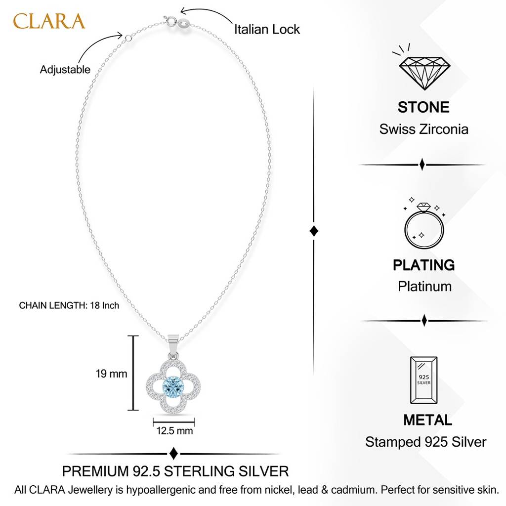 925 Silver Platinum Plated Minimal Genna Sky Blue Pendant Necklace With Chain For Women & Girls : CSP235_LCH