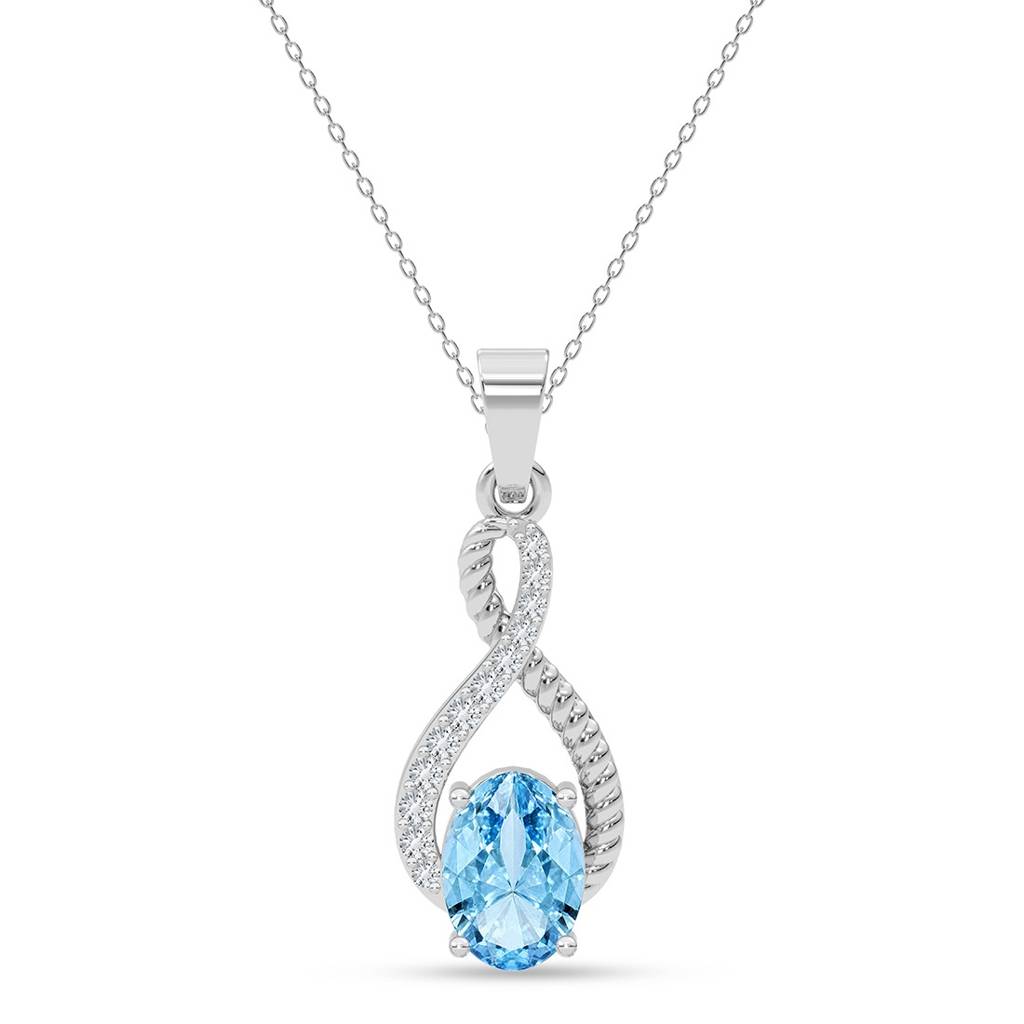 925 Silver Platinum Plated Minimal Elda Sky Blue Pendant Necklace With Chain For Women & Girls : CSP237_LCH