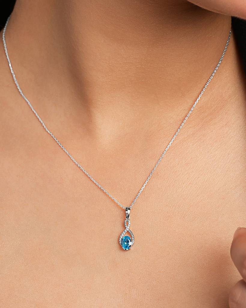 925 Silver Platinum Plated Minimal Elda Sky Blue Pendant Necklace With Chain For Women & Girls : CSP237_LCH