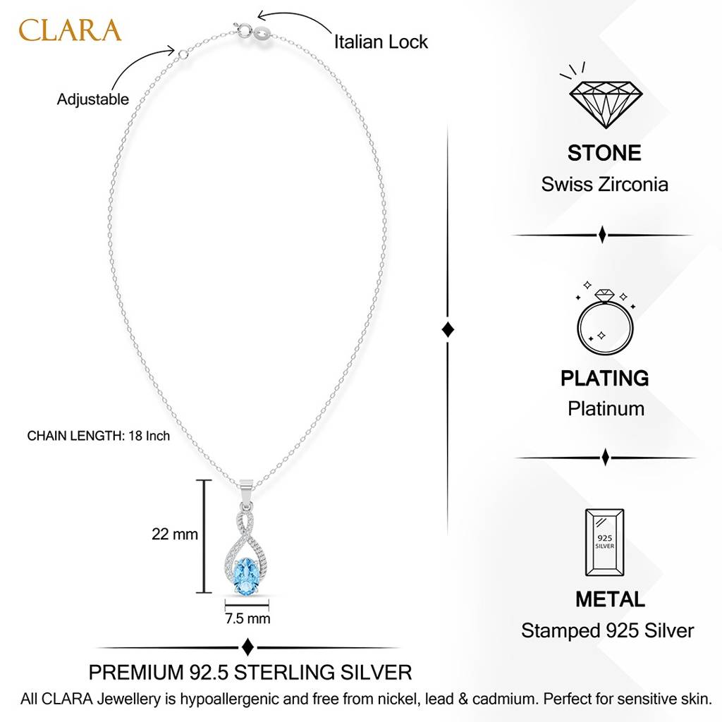 925 Silver Platinum Plated Minimal Elda Sky Blue Pendant Necklace With Chain For Women & Girls : CSP237_LCH