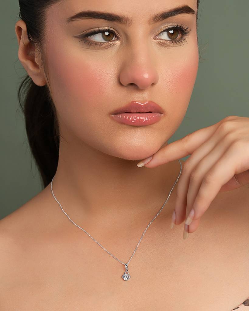 925 Silver Platinum Plated Minimal Nicola Sky Blue Pendant Necklace With Chain For Women & Girls : CSP238_LCH