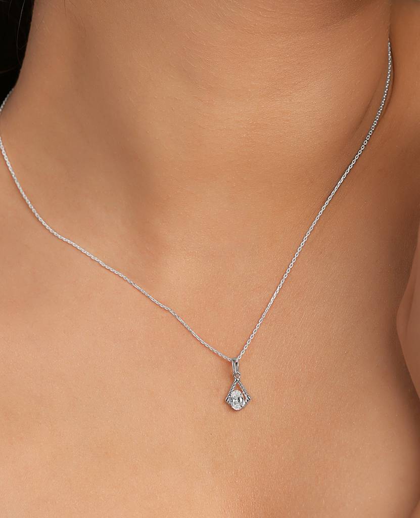 925 Silver Platinum Plated Minimal Nicola Sky Blue Pendant Necklace With Chain For Women & Girls : CSP238_LCH