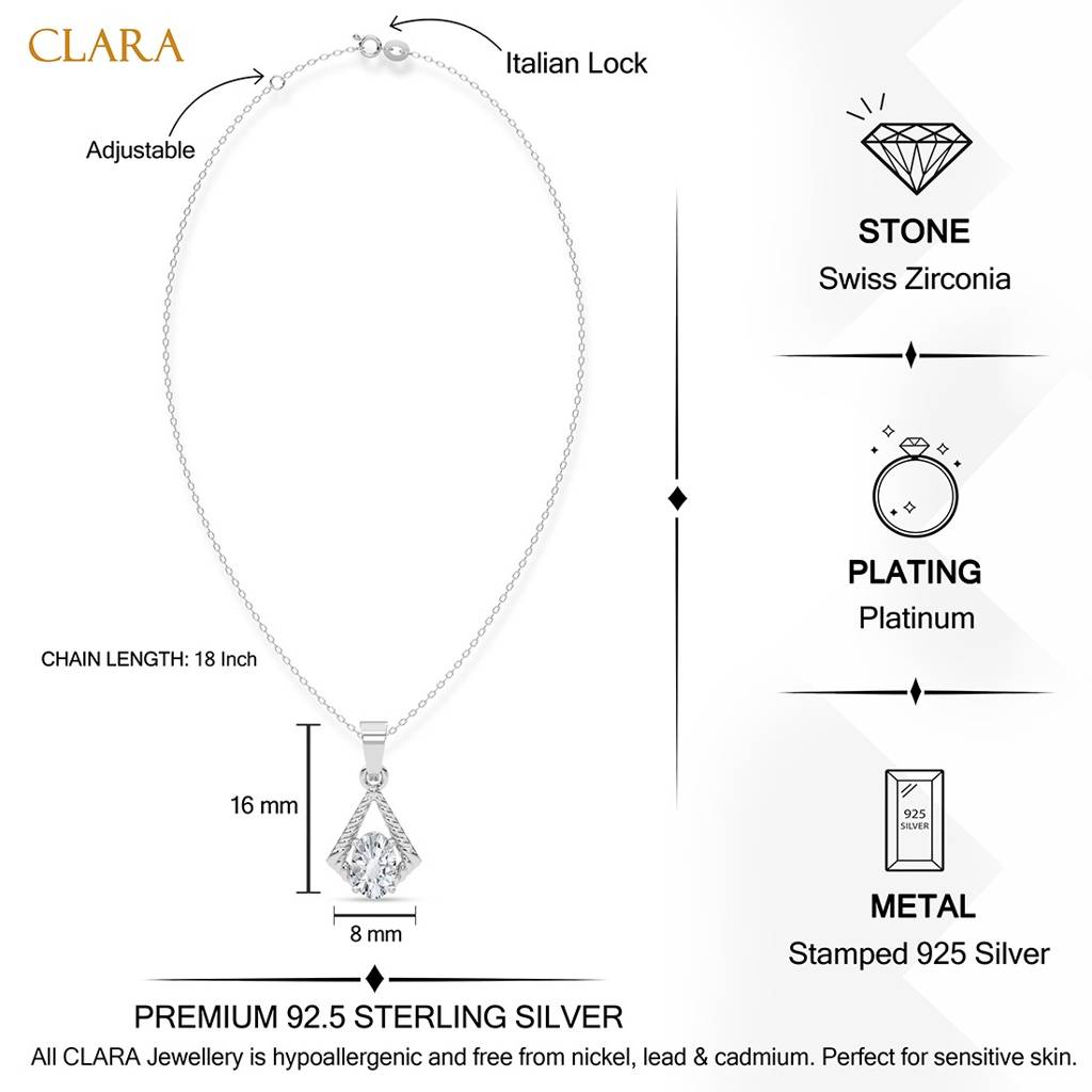 925 Silver Platinum Plated Minimal Nicola Sky Blue Pendant Necklace With Chain For Women & Girls : CSP238_LCH