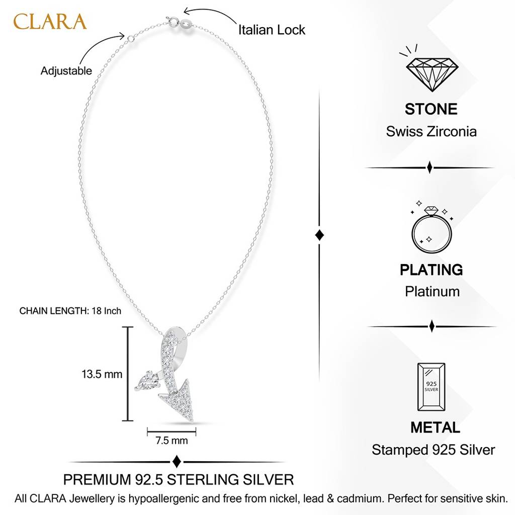 925 Silver Platinum Plated Minimal Fonda Pendant Necklace With Chain For Women & Girls : CSP239_LCH