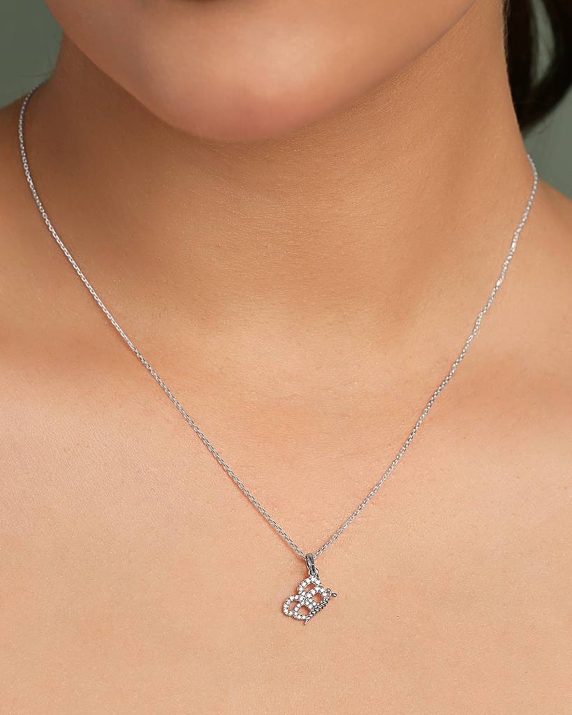 925 Silver Platinum Plated Minimal Milania Butterfly Pendant Necklace With Chain For Women & Girls : CSP244_LCH