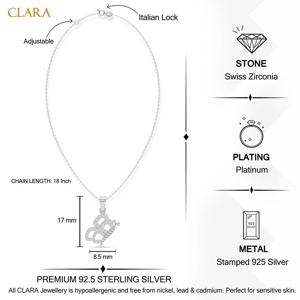 925 Silver Platinum Plated Minimal Milania Butterfly Pendant Necklace With Chain For Women & Girls : CSP244_LCH