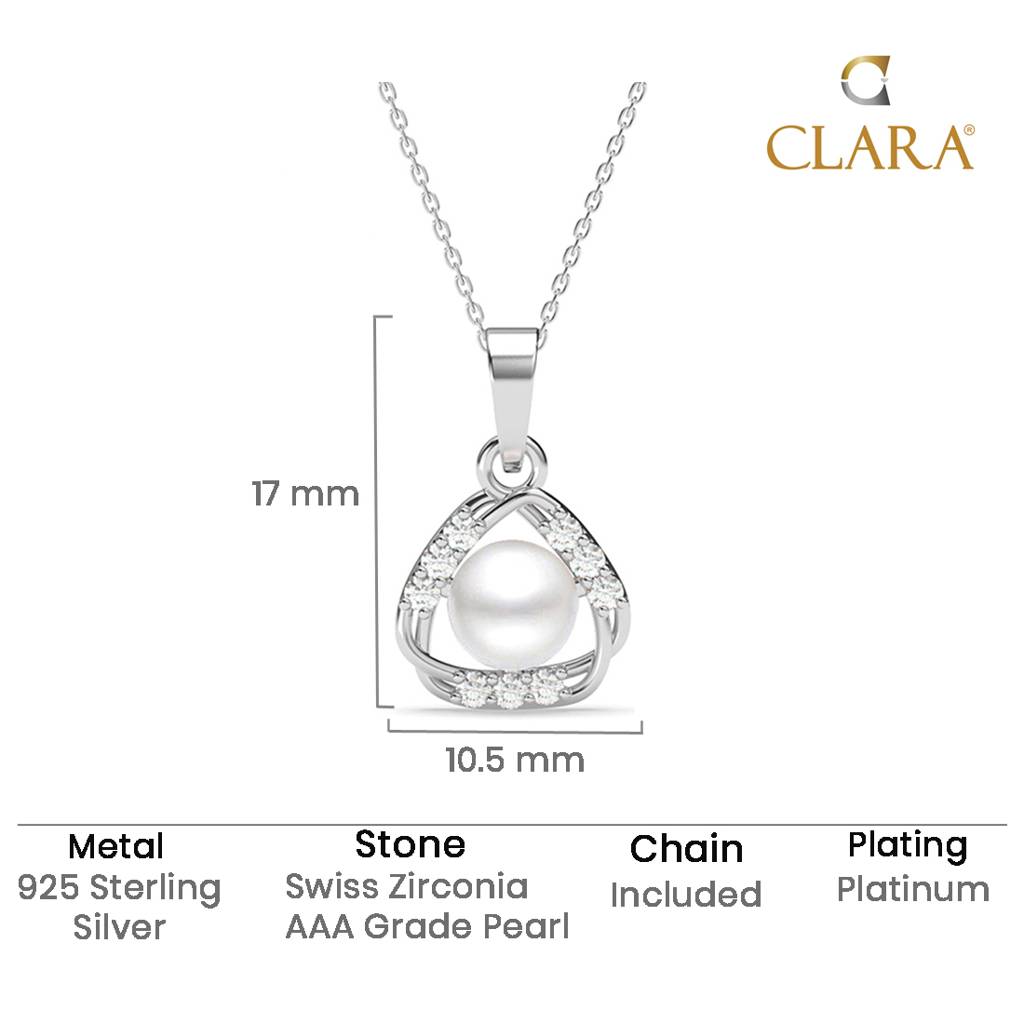 925 Sterling Silver Platinum Plated Swiss Zirconia Zuha Freshwater Pearl Pendant Chain Necklace For Women & Gi : CSPCZP30