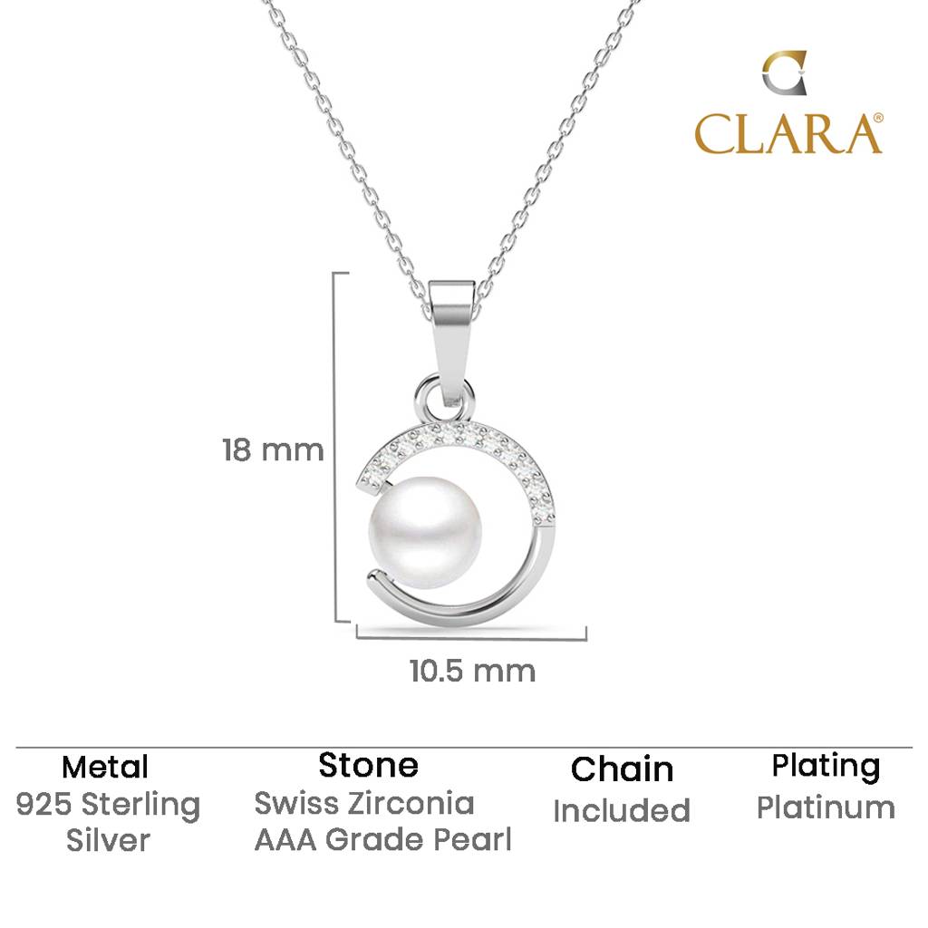 925 Sterling Silver Platinum Plated Swiss Zirconia Zola Real Pearl Pendant Chain Necklace For Women & Girls : CSPCZP34