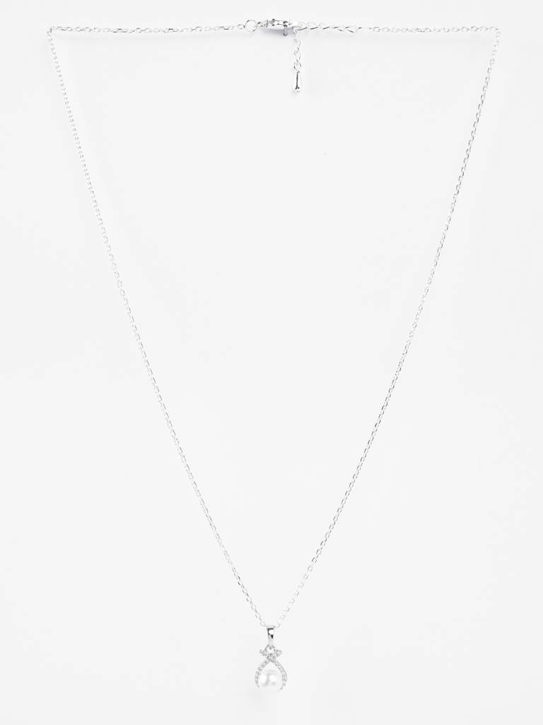 925 Sterling Silver Platinum Plated Swiss Zirconia Asal Freshwater Pearl Pendant Chain Necklace For Women & Gi : CSPCZP35