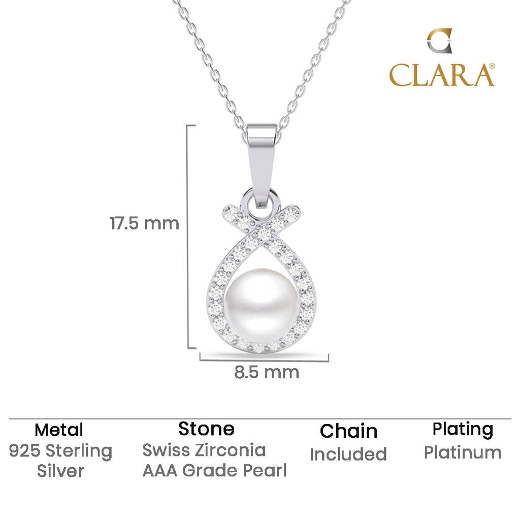 925 Sterling Silver Platinum Plated Swiss Zirconia Asal Freshwater Pearl Pendant Chain Necklace For Women & Gi : CSPCZP35