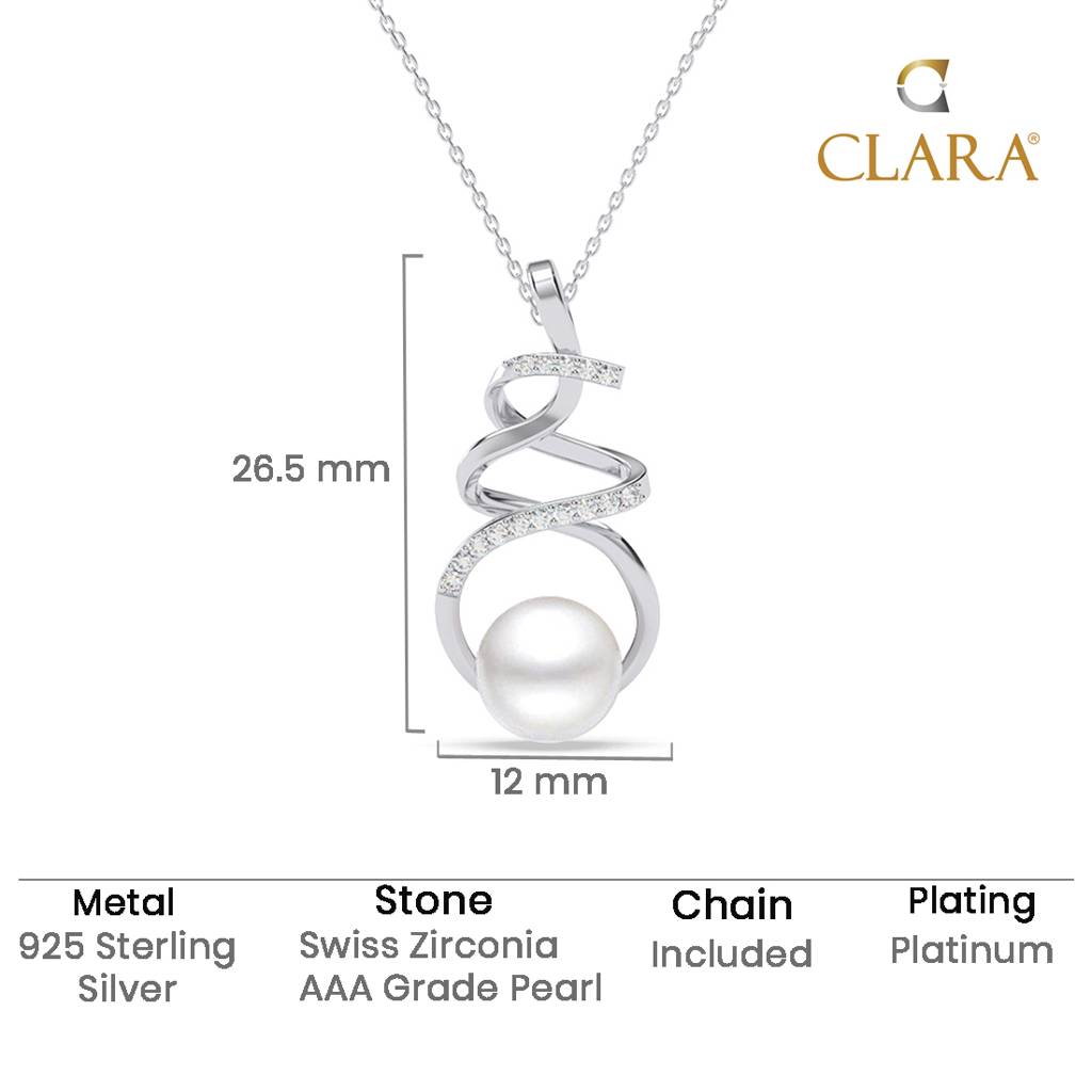 925 Sterling Silver Platinum Plated Swiss Zirconia Morsal Real Pearl Pendant Chain Necklace For Women & Girls : CSPCZP36