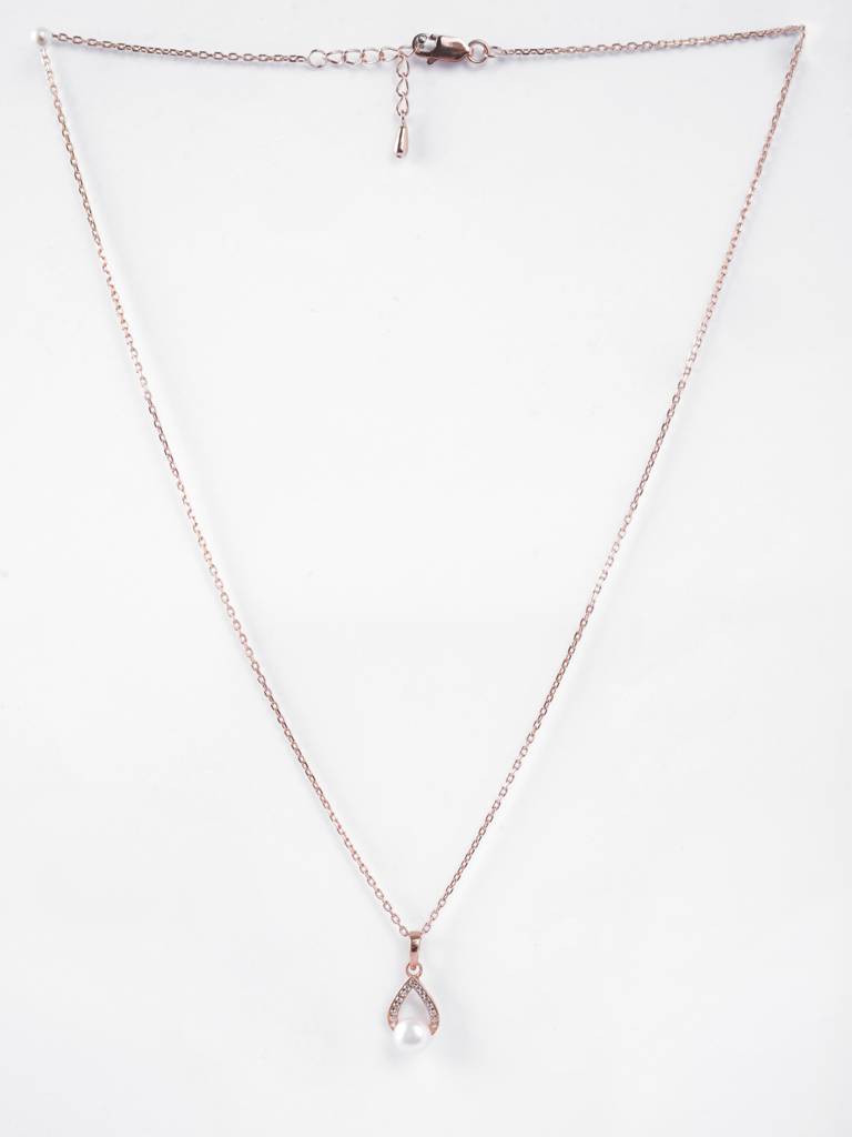 925 Sterling Silver Rose Gold Plated Swiss Zirconia Kashm Freshwater Pearl Pendant Chain Necklace For Women &  : CSPCZP39