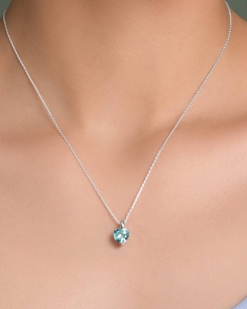 925 Sterling Silver Sky Blue Solitaire Heart Pendant With Chain : CSSOLP1HT_BT_LCH