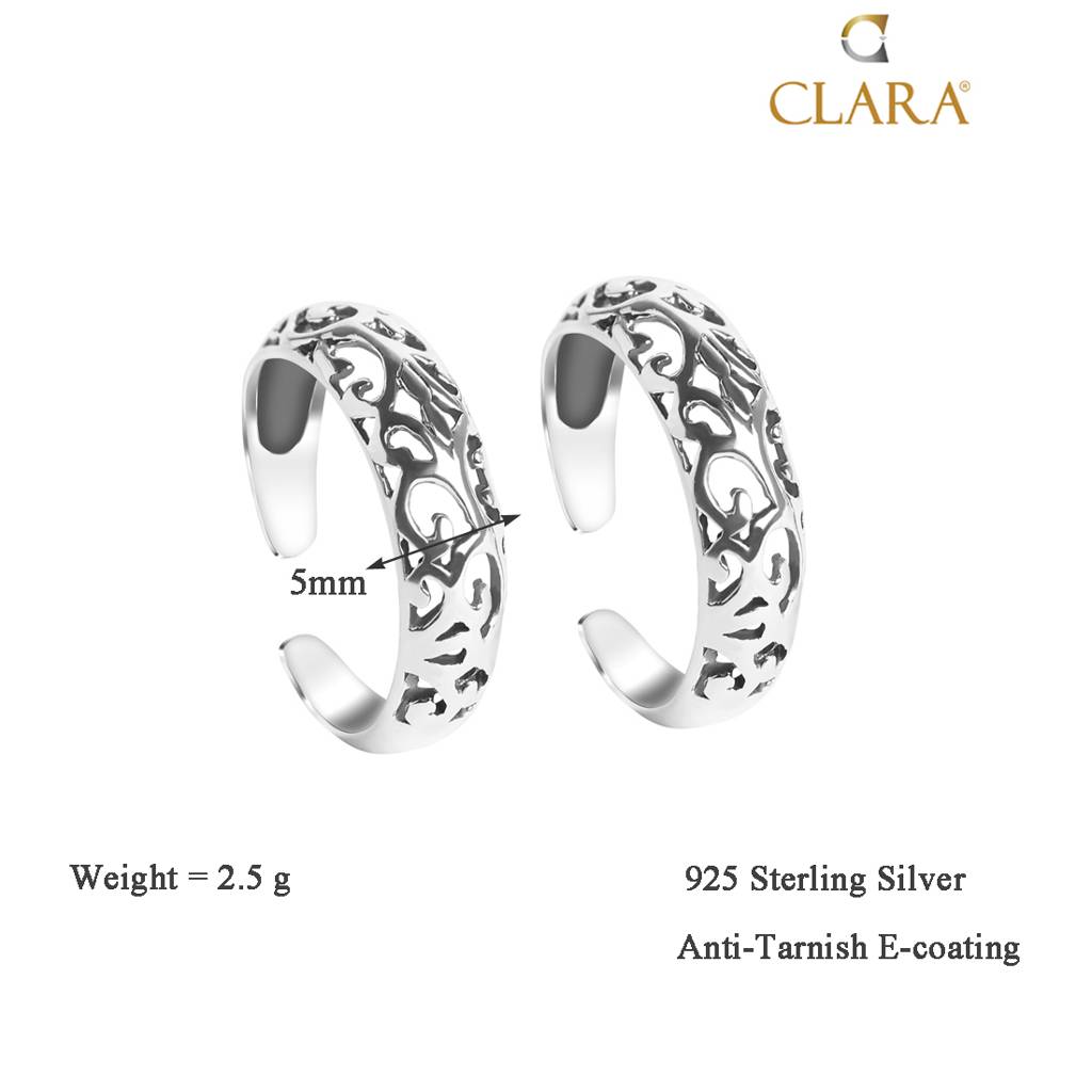 Clara 925 Sterling Silver Size Adjustable Intricate Toe Rings Pair For Women & Girls : CSTR10