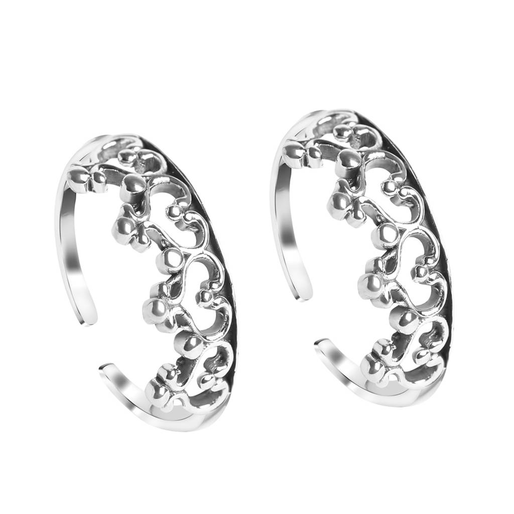 Clara 925 Sterling Silver Size Adjustable Crown Toe Rings Pair For Women & Girls : CSTR13