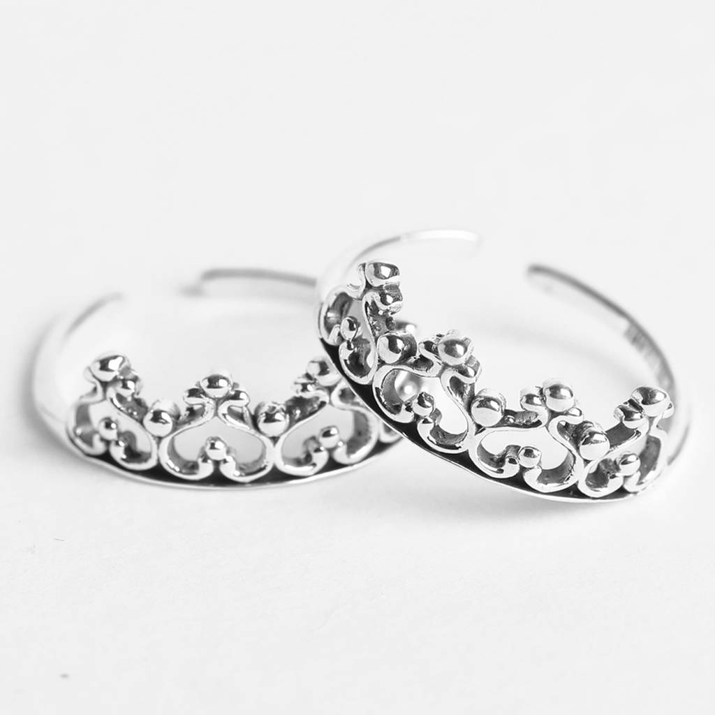 Clara 925 Sterling Silver Size Adjustable Crown Toe Rings Pair For Women & Girls : CSTR13