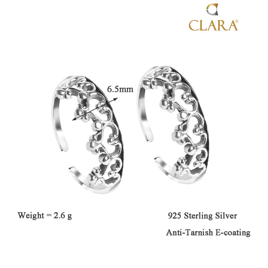 Clara 925 Sterling Silver Size Adjustable Crown Toe Rings Pair For Women & Girls : CSTR13