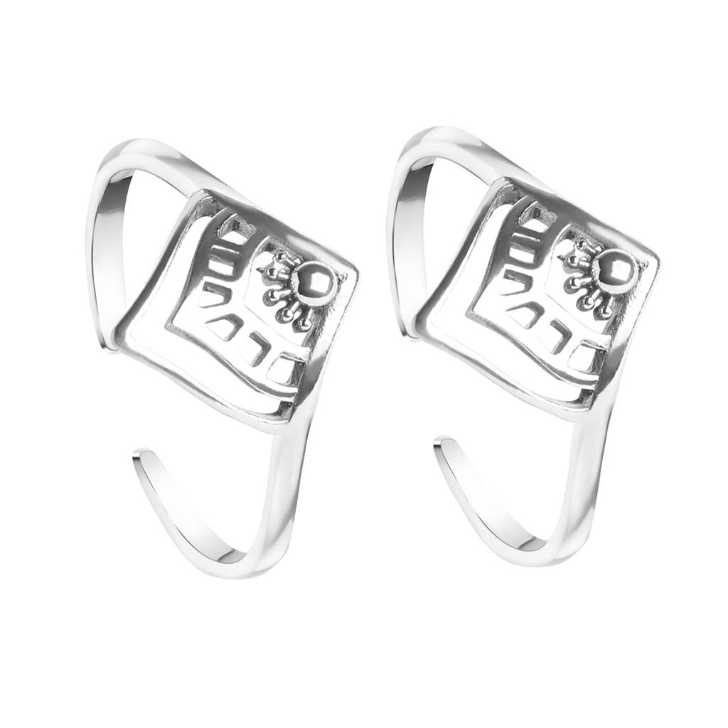 Clara 925 Sterling Silver Size Adjustable Ethnic Toe Rings Pair For Women & Girls : CSTR14