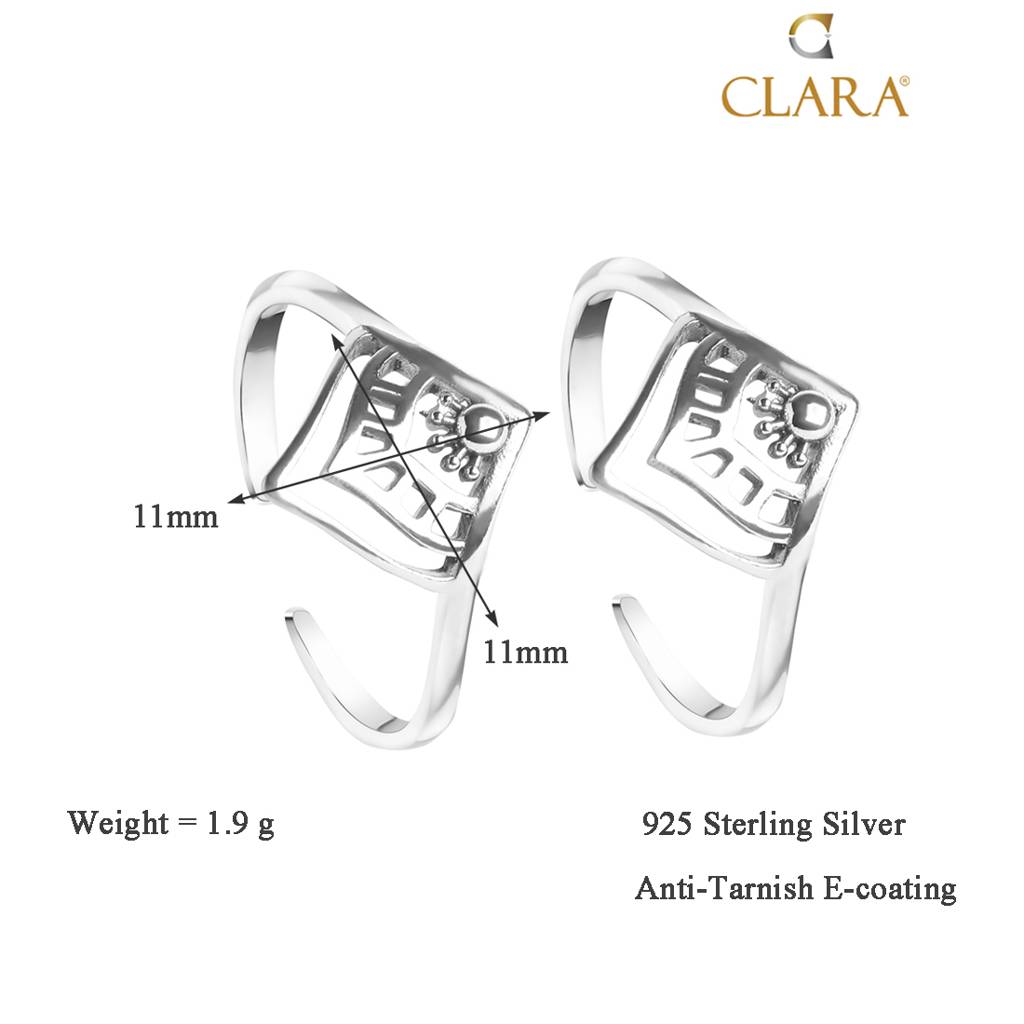 Clara 925 Sterling Silver Size Adjustable Ethnic Toe Rings Pair For Women & Girls : CSTR14