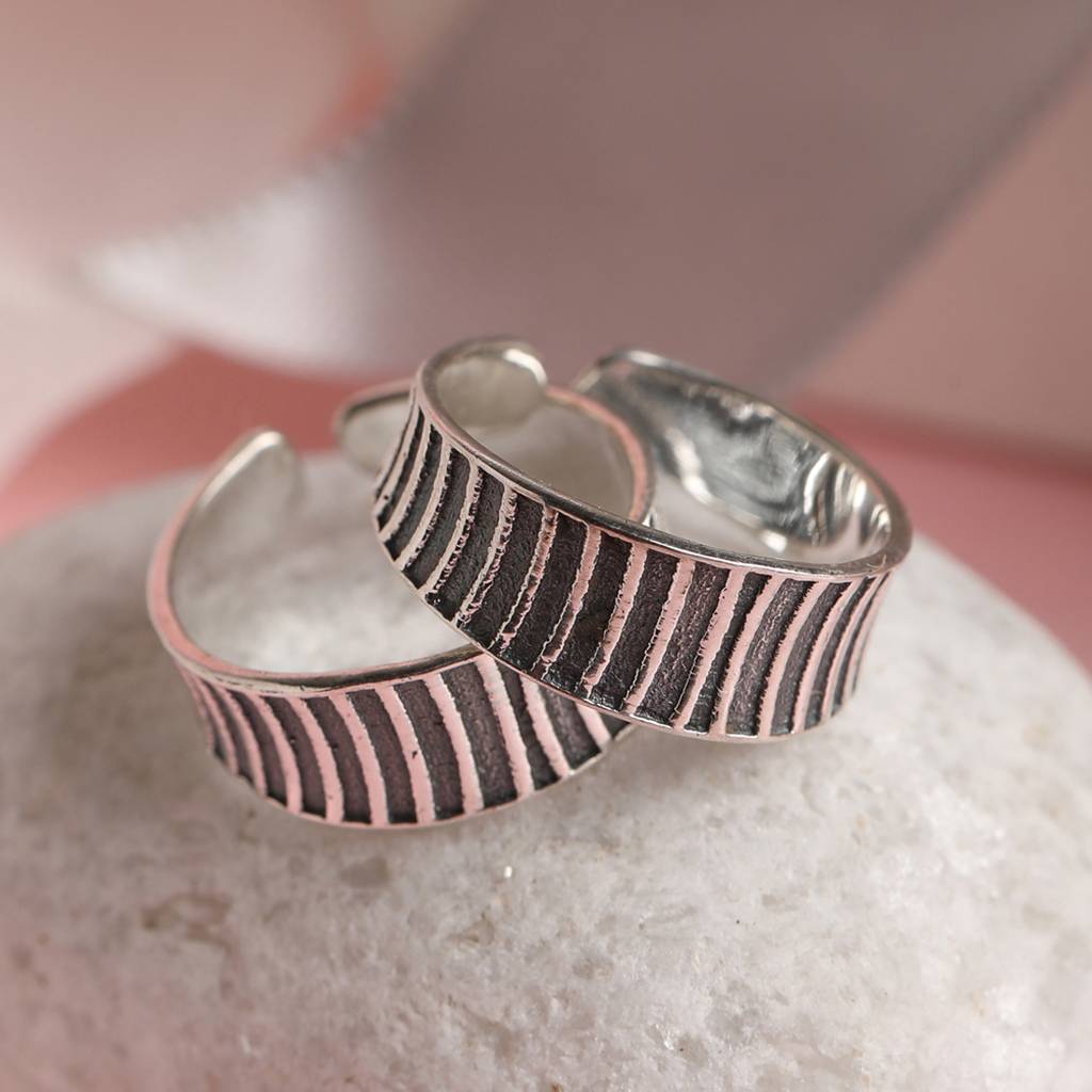 Clara 925 Sterling Silver Size Adjustable Oxidised Line Toe Rings Pair For Women & Girls : CSTR17